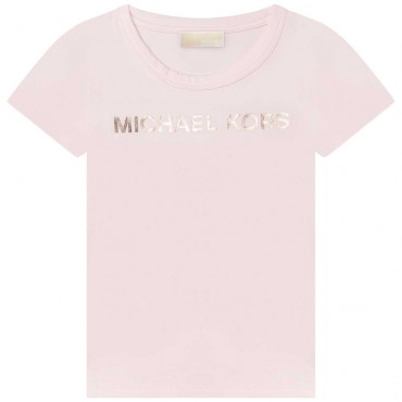 Różowy t-shirt dla dziecka Michael Kors R15110 - A - markowe koszulki i bluzki dla dziewczynek i nastolatek