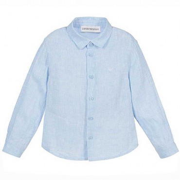 Niebieska lniana koszula niemowlęca Armani 005317 - A - eleganckie koszule dla chłopców