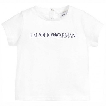 Biały t-shirt niemowlęcy dla chłopca Armani 005318 - A - markowe koszulki dla dzieci
