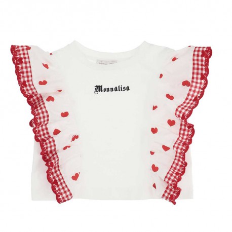 Biała bluzka dla dziewczynki Monnalisa 005331 - A - topy z falbanami dla dzieci