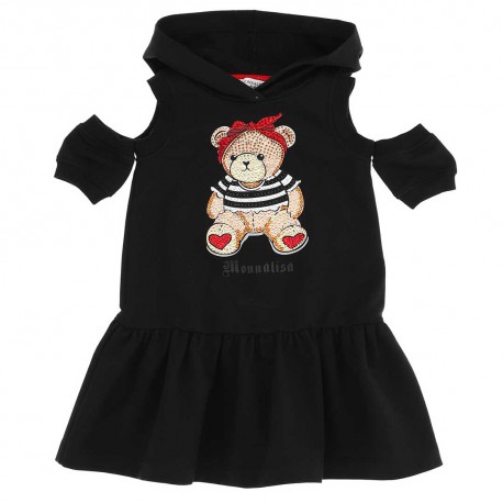 Sukienka dziewczęca z kapturem Monnalisa 005361 - A - czarne sukienki dla dzieci