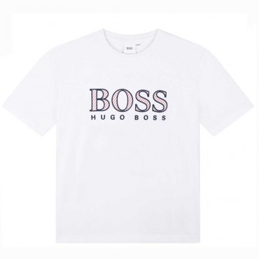 Biały t-shirt dla chłopca Hugo Boss 005373 - A - koszulki dla dzieci