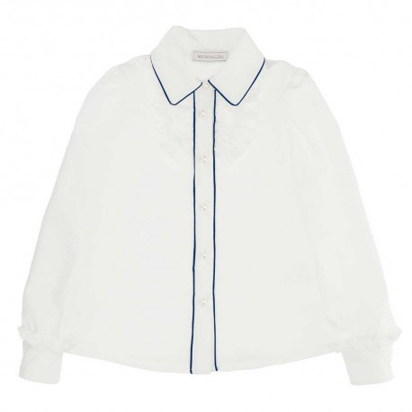 Biała bluzka dla dziewczynki Monnalisa 005408 - A - szkolne, wizytowe koszule dla dzieci