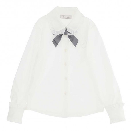 Biała koszula dla dziewczynki Monnalisa 005409 - A - białe bluzki dla dzieci