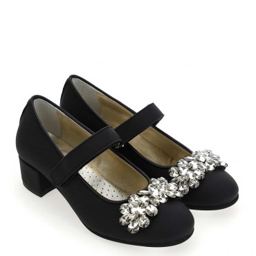 Czarne pantofle dla dziewczynki Monnalisa 005411 - A - buty na obcasie dla dziecka