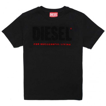 Czarna koszulka chłopięca Diesel 005420 - czarne koszulki dla dzieci