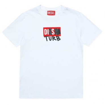 Biały t-shirt chłopięcy Disturb Diesel 005421 - A - koszulki dla dzieci