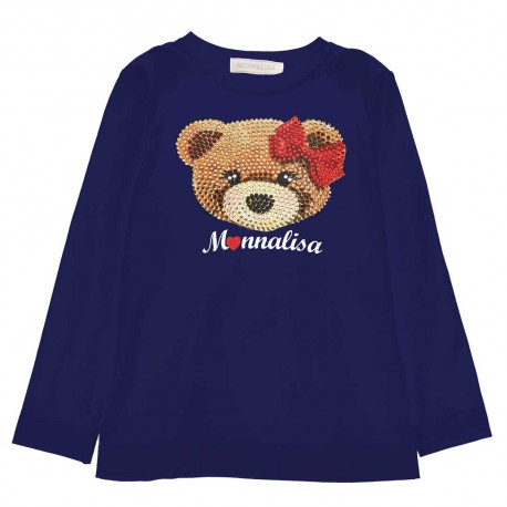 Granatowe koszulki dziewczęce Monnalisa 005453 - A - bluzki dla dzieci
