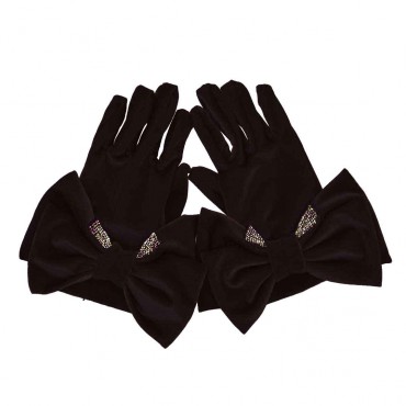 Czarne rękawiczki dziewczęce Monnalisa 005466 - A - welurowe, z kokardą i kryształami