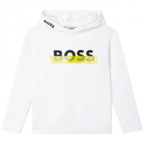 Biała bluza z kapturem dla chłopca Boss 005481 - A - markowe bluzy dla dzieci i nastolatków