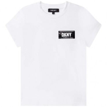 Biała koszulka dziewczęca z logo DKNY 005490
