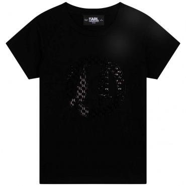 Czarny t-shirt dziewczęcy Karl Lagerfeld 005496 - A - markowe koszulki dla dzieci i nastolatek