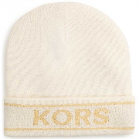Kremowa czapka dla dziewczynki Michael Kors 005521 - A - oryginalne, markowe czapki dla dzieci i młodzieży