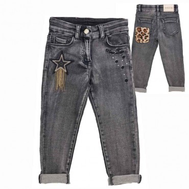 Czarne jeansy dla dziewczynki Monnalisa 005539 - A - markowe spodnie dla dzieci
