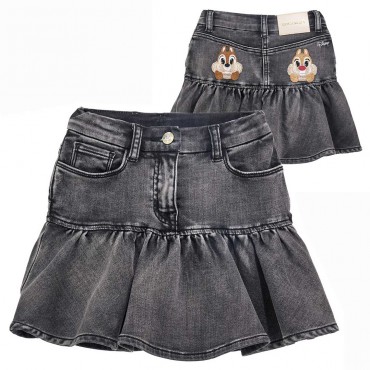 Dziewczęca spódnica z falbaną Monnalisa 005549 - A - bajkowe spódnice dla dzieci z miękkiego jeansu