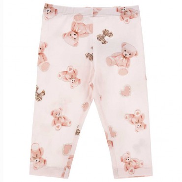 Różowe legginsy niemowlęce Monnalisa 005593, pudrowy róż, w misie - A - ekskluzywne ubranka dla niemowląt - sklep internetowy