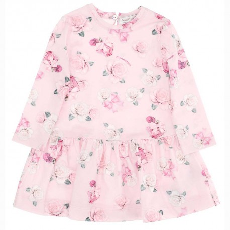 Różowa sukienka niemowlęca Monnalisa 005594 - A - sklep z ekskluzywnymi ubrankami dla niemowląt dziewczynek