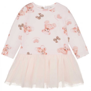 Różowa sukieneczka niemowlęca Monnalisa 005595 - A - sklep z ekskluzywną odzieżą dla niemowląt i dzieci