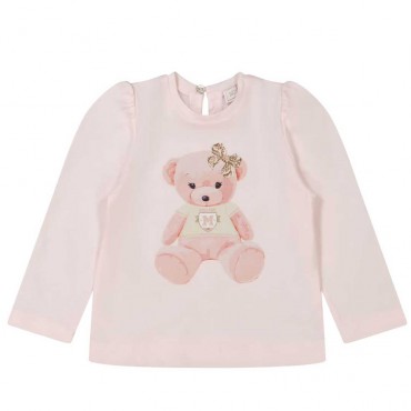 Różowa koszulka niemowlęca Monnalisa 005606 - A - ekskluzywne ubranka dla dziewczynki - sklep internetowy
