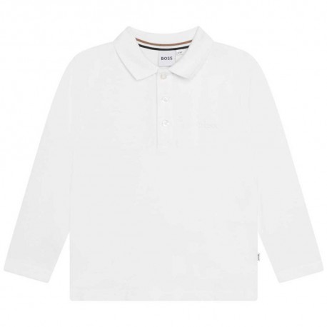 Biała koszulka polo dla chłopca Boss 005609 - A - markowe polówki dla dzieci i nastolatków - sklep internetowy