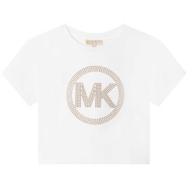 T-shirt dla dziewczynki Michael Kors 005651 - A - białe bluzki dla dzieci i nastolatek