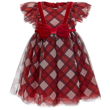 Czerwona sukienka dla dziewczynki Monnalisa 005726 - A - tiulowe sukienki dla dzieci