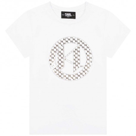 Biały t-shirt dziewczęcy Karl Lagerfeld 005763 - A - markowe koszulki dla dzieci i nastolatek