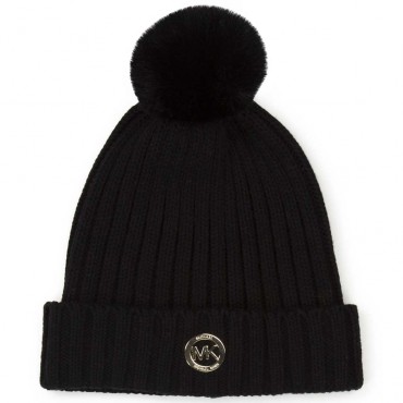Czarna czapka dla dziewczynki Michael Kors 005772 - A - zimowe czapki z pomponem