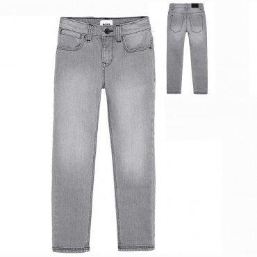 Szare jeansy dla chłopca Hugo Boss 005794 - A - ekskluzywne spodnie dla dzieci i nastolatków
