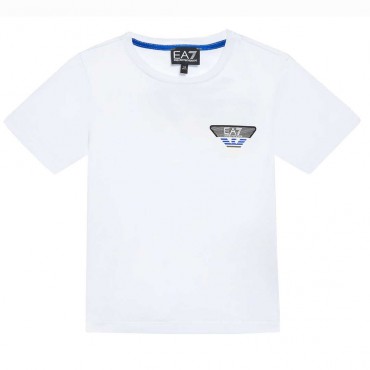 Biały t-shirt chłopięcy EA7 Emporio Armani 005805 - A - koszulka dla dziecka i nastolatka