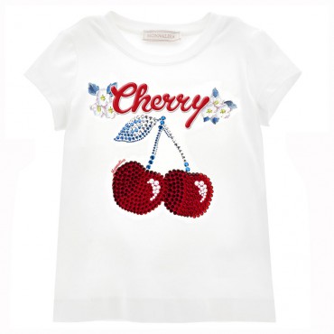 Biała koszulka dla dziewczynki z nadrukiem i kryształkami - A - Monnalisa 005893