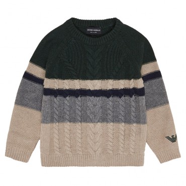 Sweter chłopięcy w warkocze Emporio Armani 005902 - A - modna dzianina dla dzieci