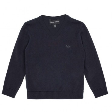 Granatowy sweter dla chłopca Emporio Armani 005910 - A - elegancki, w serek