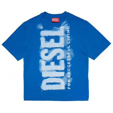 Niebieska koszulka dla chłopca Diesel 005940 - A - modne t-shirty dla dzieci i młodzieży