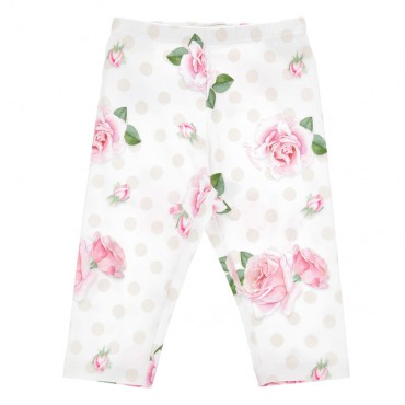 Legginsy niemowlęce w grochy i kwiaty 005964 - A - różowe ubranka dla dzieci