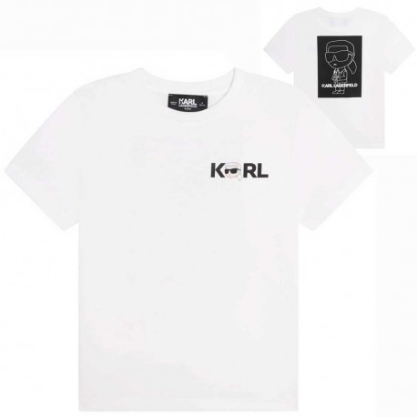 Biały t-shirt dla chłopca Karl Lagerfeld 005985 - A - markowa koszulka dla dziecka