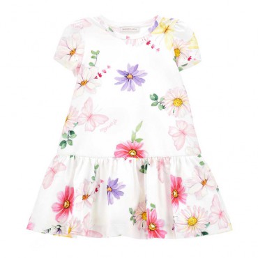 Sukienka dziewczęca w kwiaty Monnalisa 006007 - A - kolorowe sukienki dla dzieci