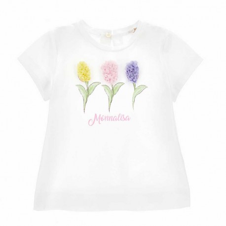 Koszulka dziewczęca z kwiatami 3D Monnalisa 006025 - A - markowe t-shirty dla dzieci