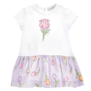 Sukienka niemowlęca w tulipany Monnalisa 006032 - A - ekskluzywne ubranka dla maluchów