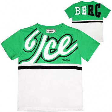 Biało-zielona koszulka chłopięca Iceberg 006041 - A - oryginalne t-shirty dla dzieci i nastolatków