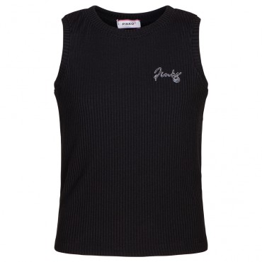 Czarny prążkowany top dziewczęcy Pinko Up 006044 - A - bluzki i koszulki dla nastolatek