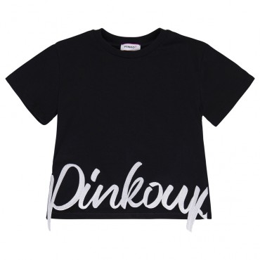 Czarna koszulka dla dziewczynki Pinko Up 006061 - A - modne t-shirty dla dzieci
