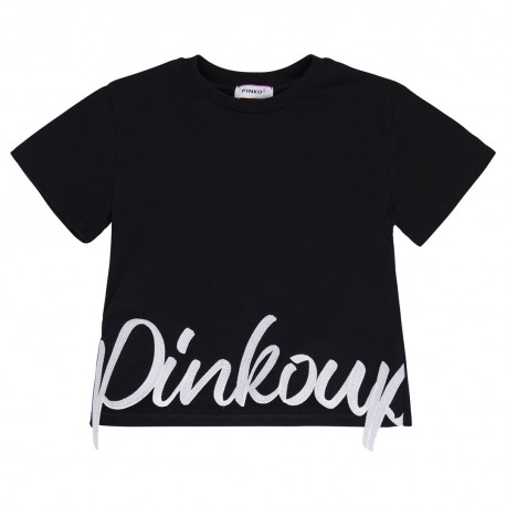 Czarna koszulka dla dziewczynki Pinko Up 006061 - A - modne t-shirty dla dzieci