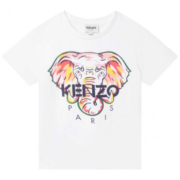 T-shirt dla dziewczynki ze słoniem Kenzo 006113 - A - markowe koszulki dla dzieci
