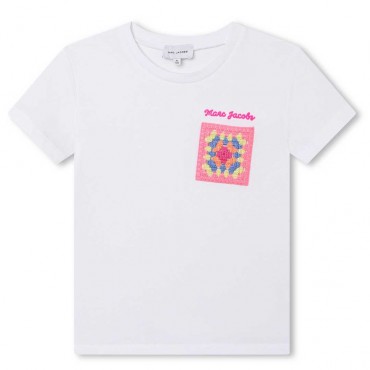 T-shirt dziewczęcy z kieszonką Marc Jacobs 006127 - A - markowe koszulki dla dzieci - sklep internetowy
