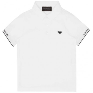 Biała koszulka polo dla chłopca Emporio Armani 006170 - A - markowe polówki chłopięce