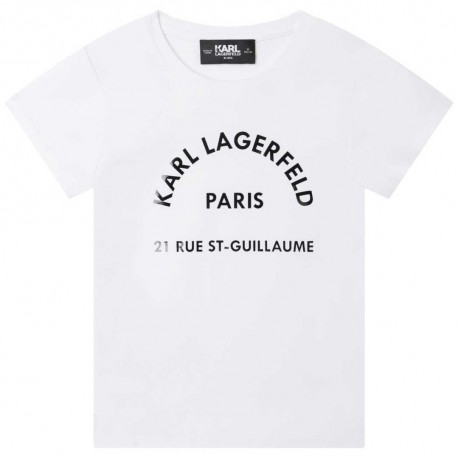 Biały t-shirt dziewczęcy Karl Lagerfeld 006199 - A - markowe koszulki dla dzieci