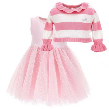 Sukienka + sweter niemowlęcy Monnalisa 006274 - A - komplet dla małej dziewczynki