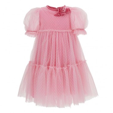 Sukienka dziewczęca w groszki Monnalisa 006276 - A - tiulowe sukienki dla dzieci