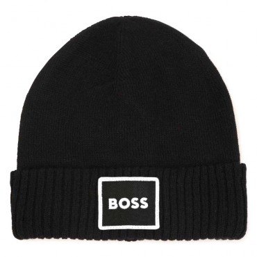 Czarna czapka dla małego chłopca Boss 006353 - A dzianinowe czapki dla dziecka